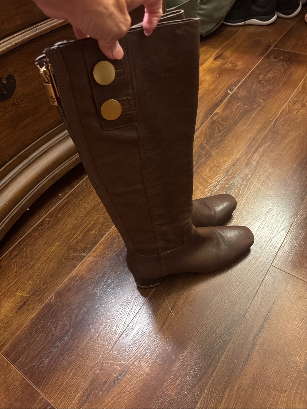 Tory Burch Brown Leather Knee High Riding Boots Gold Hardware Size 7M